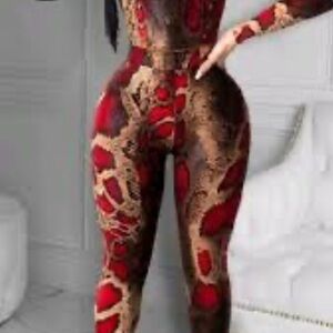 Stylish Red and Brown Jumpsuit